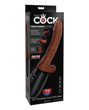 King Cock King Cock Plus Thrusting, Warming &amp; Vibrating 7.5" Triple Threat Dong - Brown - Image 2