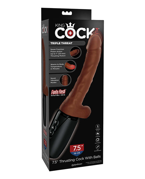 King Cock King Cock Plus Thrusting, Warming &amp; Vibrating 7.5" Triple Threat Dong - Brown - Image 2
