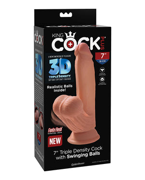 King Cock King Cock Plus 7" Triple Density Cock w/Swinging Balls - Tan - Image 3