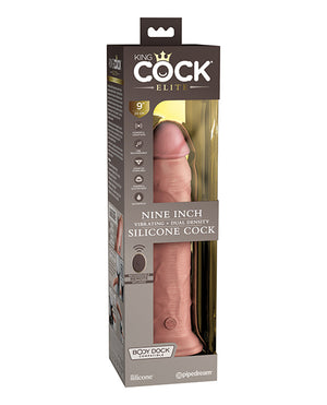 King Cock Elite King Cock Elite 9" Dual Density Vibrating Silicone Cock w/Remote - Light - Image 2