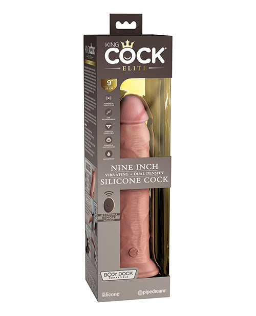 King Cock Elite King Cock Elite 9" Dual Density Vibrating Silicone Cock w/Remote - Light - Image 2