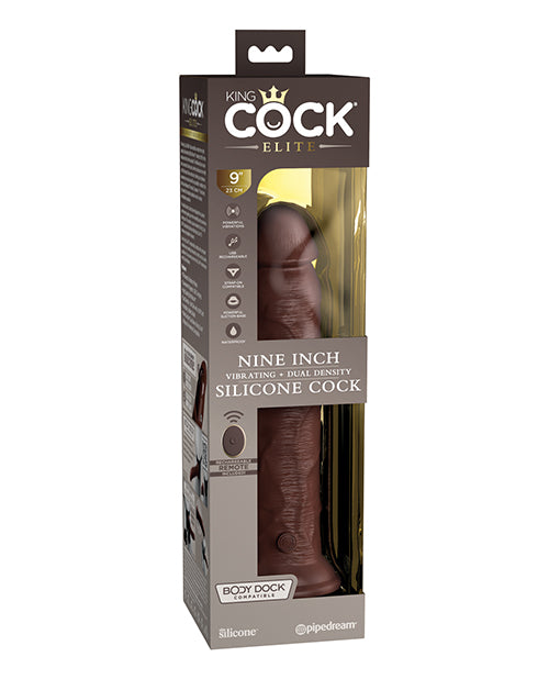 King Cock Elite King Cock Elite 9" Dual Density Vibrating Silicone Cock w/Remote - Brown - Image 2