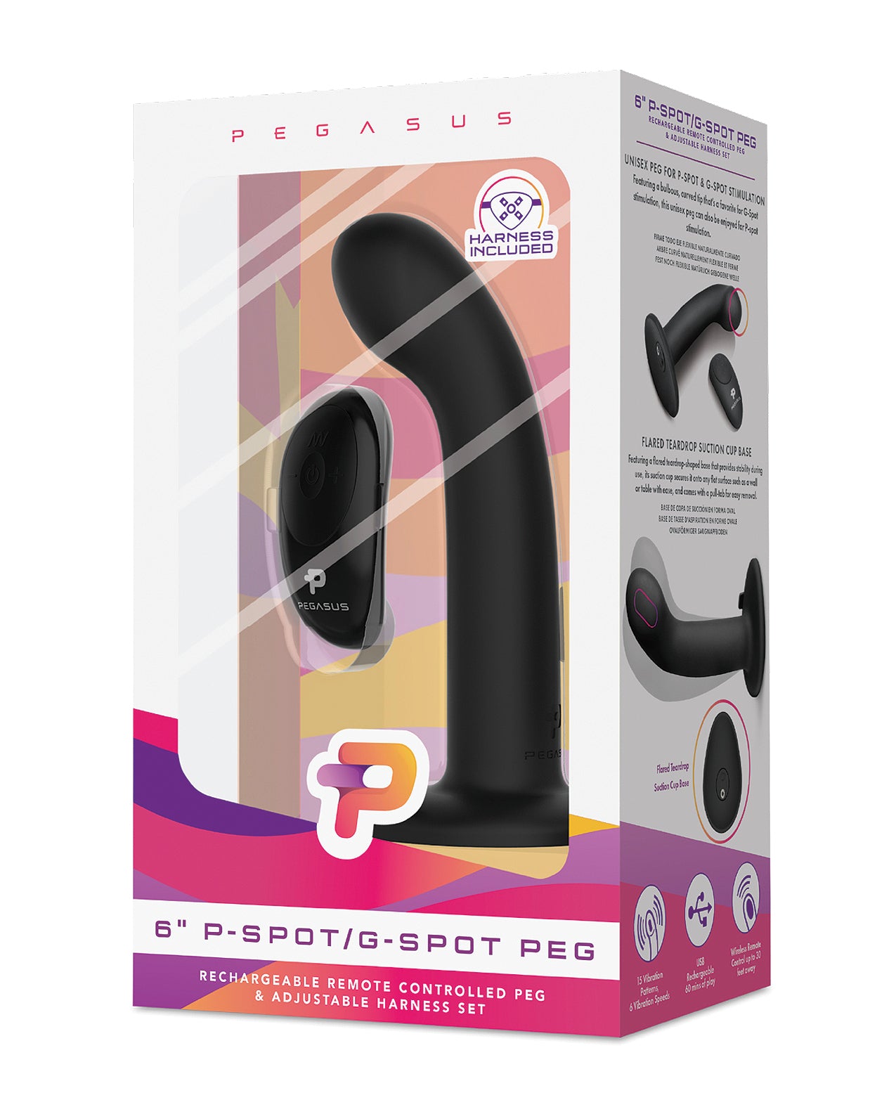 Pegasus Pegasus 6" Rechargeable P-Spot G-Spot Peg w/Adjustable Harness &amp; Remote Set - Black