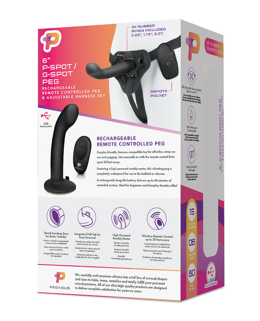 Pegasus Pegasus 6" Rechargeable P-Spot G-Spot Peg w/Adjustable Harness &amp; Remote Set - Black - Image 2