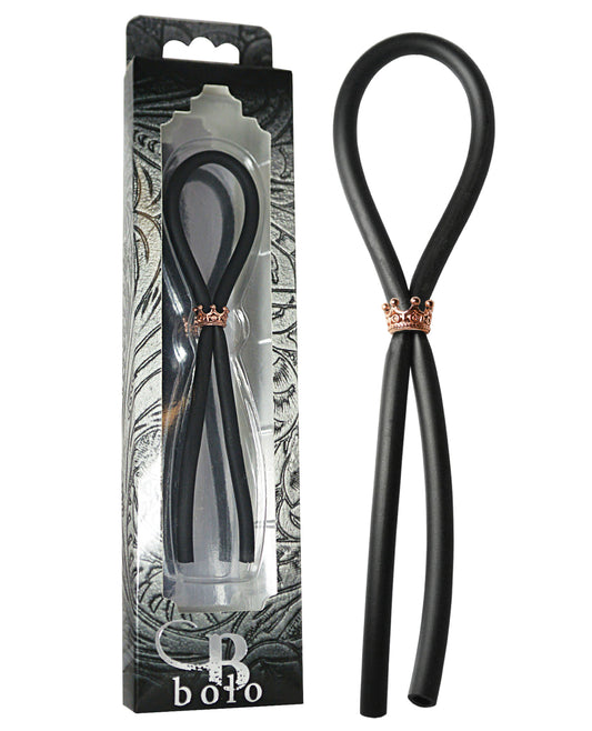 Bolo Bolo Silicone Lasso w/Rose Gold Crown Slider Ring - Black - Image 2