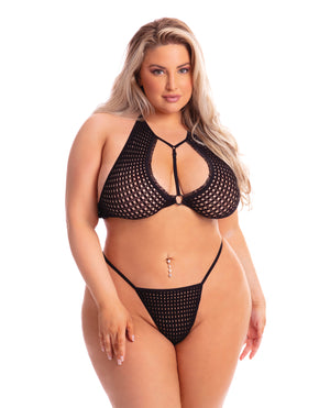 Pink Lipstick Pink Lipstick The Real Me Bralette &amp; Thong Black QN
