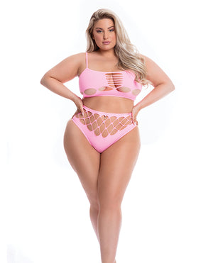 Pink Lipstick Pink Lipstick Neon Dreams Bra &amp; High Waist Thong Pink QN
