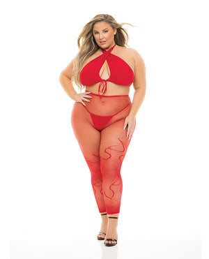 Pink Lipstick Pink Lipstick Gives You Hell Halter Bra, Pantyhose &amp; G-String Red QN