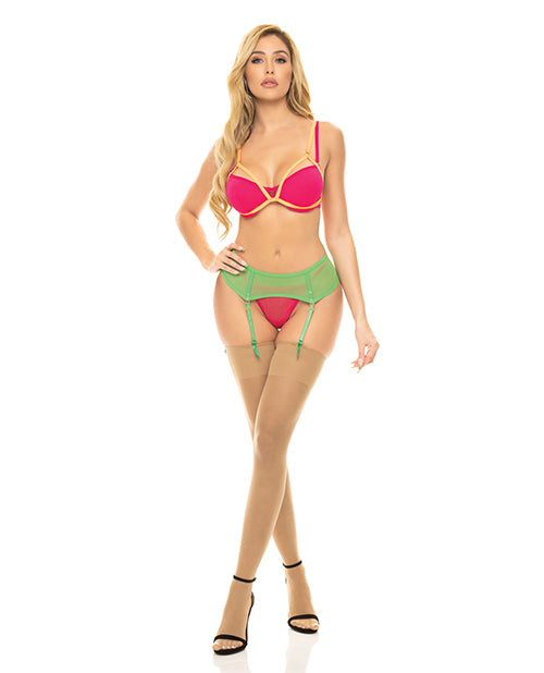 Pink Lipstick Pink Lipstick Come to Me Bra, Garter Belt &amp; G-String Neon S/M