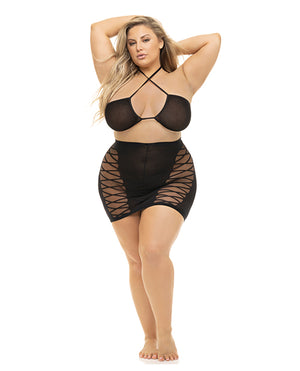 Pink Lipstick Pink Lipstick Hold On Tight Halter Bra &amp; Skirt Black QN
