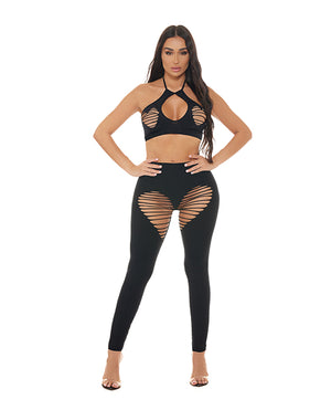Pink Lipstick Pink Lipstick Heart Rate Halter Bra &amp; Leggings 2 pc Set - Black O/S