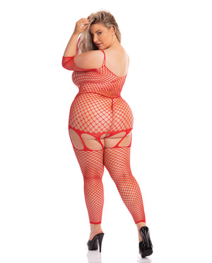 Pink Lipstick Pink Lipstick In My Head Net Bodystocking Red QN - Image 2