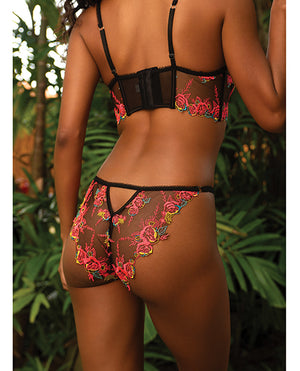 Roma Confidential Midnight Rose Multicolor Floral Embroidered Lace Bralette w/Thong - Black/Hot Pink SM - Image 4
