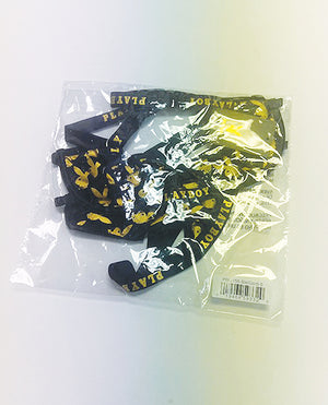 Playboy by Roma Playboy Gold Foil Mesh &amp; Satin Bralette w/Thong 2 pc Set - Black/Gold LG - Image 3