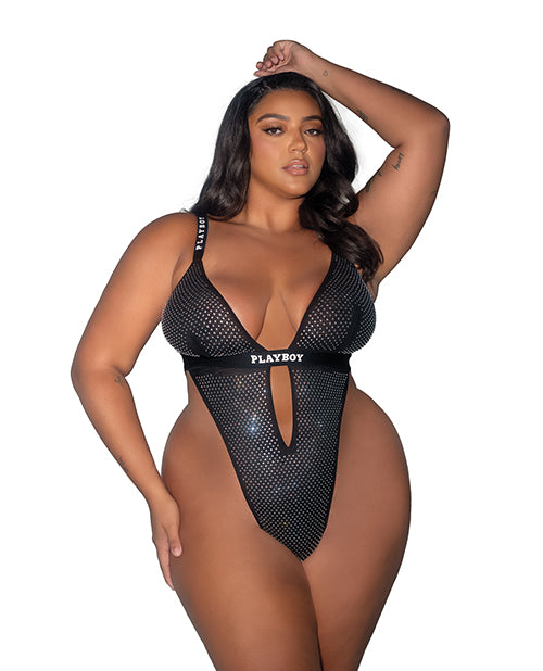 Playboy by Roma Playboy Disco Fever Rhinestone &amp; Spandex Teddy - Black 1X