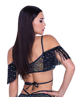 Roma Confidential Sequin Fishnet Fringe Top - Black/Multi SM - Image 2