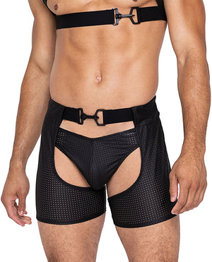 Roma Confidential Master Chaps w/Hook &amp; Ring Closure &amp; Rear Cut Out (Thong Not Included) - Black MD