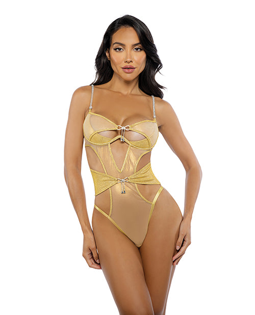 Roma Confidential Gilded Beauty Metallic Shimmer Mesh Teddy w/Rhinestone Accents - Gold SM
