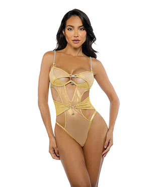 Roma Confidential Gilded Beauty Metallic Shimmer Mesh Teddy w/Rhinestone Accents - Gold XL