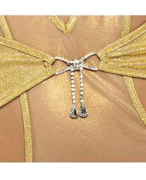 Roma Confidential Gilded Beauty Metallic Shimmer Mesh Teddy w/Rhinestone Accents - Gold XL - Image 3