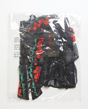 Roma Confidential Cherry Delight Embroidered Underwire Corset w/G-String - Black MD - Image 3