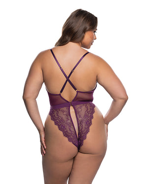 Roma Confidential Floral Lace Fetish Teddy - Purple 1X/2X - Image 2