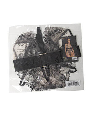 Orchid Blossom Embroidered Teddy - Black/Nude XS - Image 4
