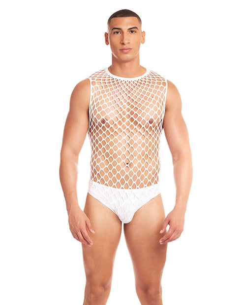 Bliss Box Toys Rainbow Party Full Effect Large Mesh Unitard 2 pc Set w/Thong - White S/M