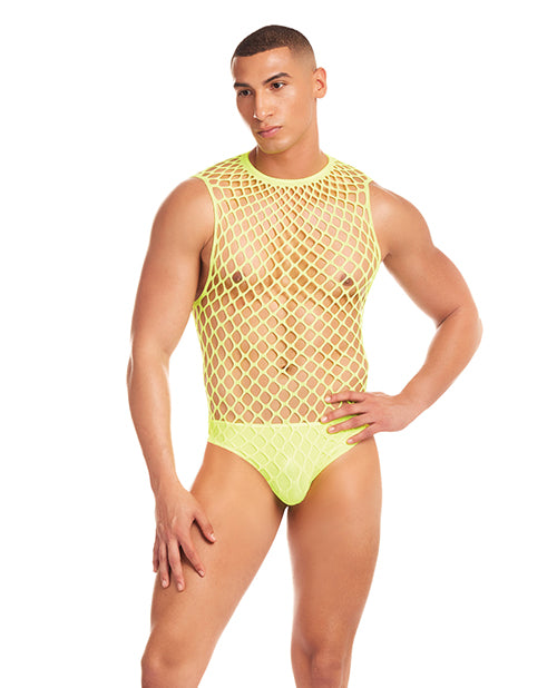 Bliss Box Toys Rainbow Party Full Effect Large Mesh Unitard 2 pc Set w/Thong - Yellow L/XL