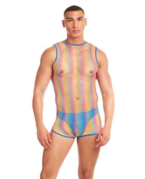 Bliss Box Toys Rainbow Party Pride Star Mesh Singlet 2 pc Set w/Thong - Rainbow L/XL