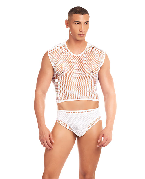 Bliss Box Toys Rainbow Party Net-Flex Large Mesh 3 pc Set w/Thong - White S/M