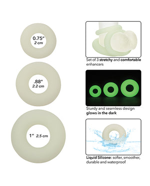 Alpha Liquid Silicone Glow in the Dark Cock Ring - Set of 3 - Image 3