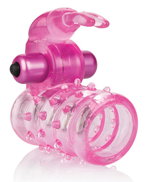 Basic Essentials Basic Essentials Stretchy Vibrating Bunny Enhancer - Pink - Image 5