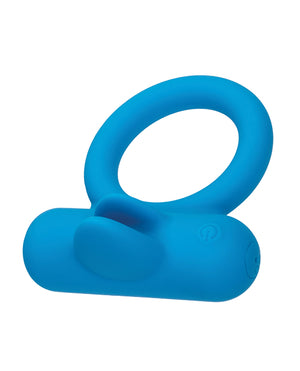 Couple's Enhancers Couple's Enhancer Silicone Rechargeable Double Trouble Enhancer w/Flickering Dual Teasers - Blue