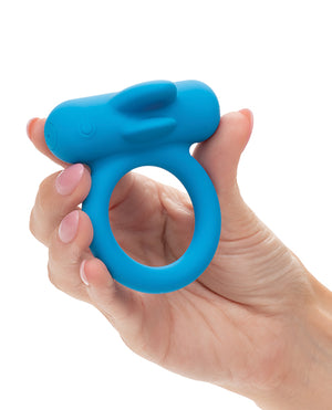 Couple's Enhancers Couple's Enhancer Silicone Rechargeable Double Trouble Enhancer w/Flickering Dual Teasers - Blue