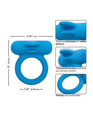 Couple's Enhancers Couple's Enhancer Silicone Rechargeable Double Trouble Enhancer w/Flickering Dual Teasers - Blue