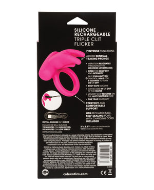 Couple's Enhancers Silicone Rechargeable Triple Clit Flicker - Pink - Image 2