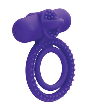 Couple's Enhancers Couple's Enhancer Silicone Rechargeable Dual Climaxer Enhancer w/Flickering Tongue - Purple - Im