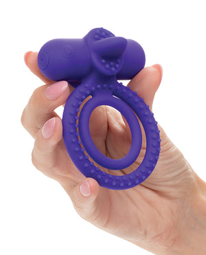 Couple's Enhancers Couple's Enhancer Silicone Rechargeable Dual Climaxer Enhancer w/Flickering Tongue - Purple - Im