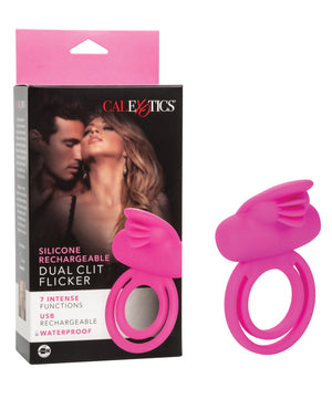 Couple's Enhancers Silicone Rechargeable Dual Clit Flicker Enhancer - Pink