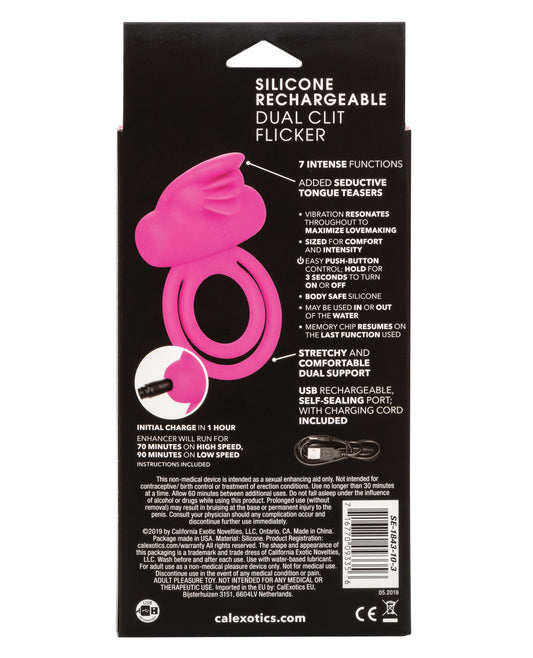 Couple's Enhancers Silicone Rechargeable Dual Clit Flicker Enhancer - Pink - Image 2