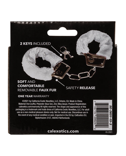 California Exotic Novelties Playful Furry Cuffs - White - Image 2