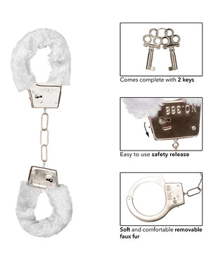 California Exotic Novelties Playful Furry Cuffs - White - Image 5