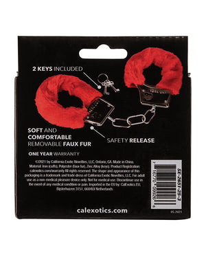 California Exotic Novelties Playful Furry Cuffs - Red - Image 2
