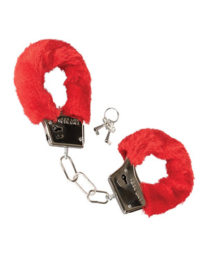 California Exotic Novelties Playful Furry Cuffs - Red - Image 3