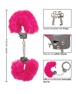 California Exotic Novelties Ultra Fluffy Furry Cuffs - Pink - Image 5