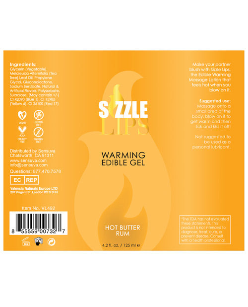 Sensuva Sizzle Lips Warming Gel - 4.2 oz Bottle Butter Rum