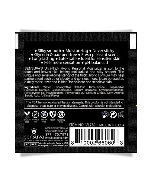 Sensuva Sensuva Ultra Thick Hybrid Personal Moisturizer Single Use Packet - 6 ml Unscented - Image 2