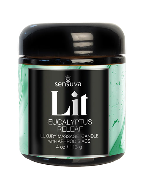 Sensuva Sensuva Lit Eucalyptus &amp; Tea Leaf Releaf Luxury Massage Candle - 4 oz