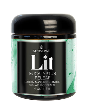 Sensuva Sensuva Lit Eucalyptus &amp; Tea Leaf Releaf Luxury Massage Candle - 4 oz